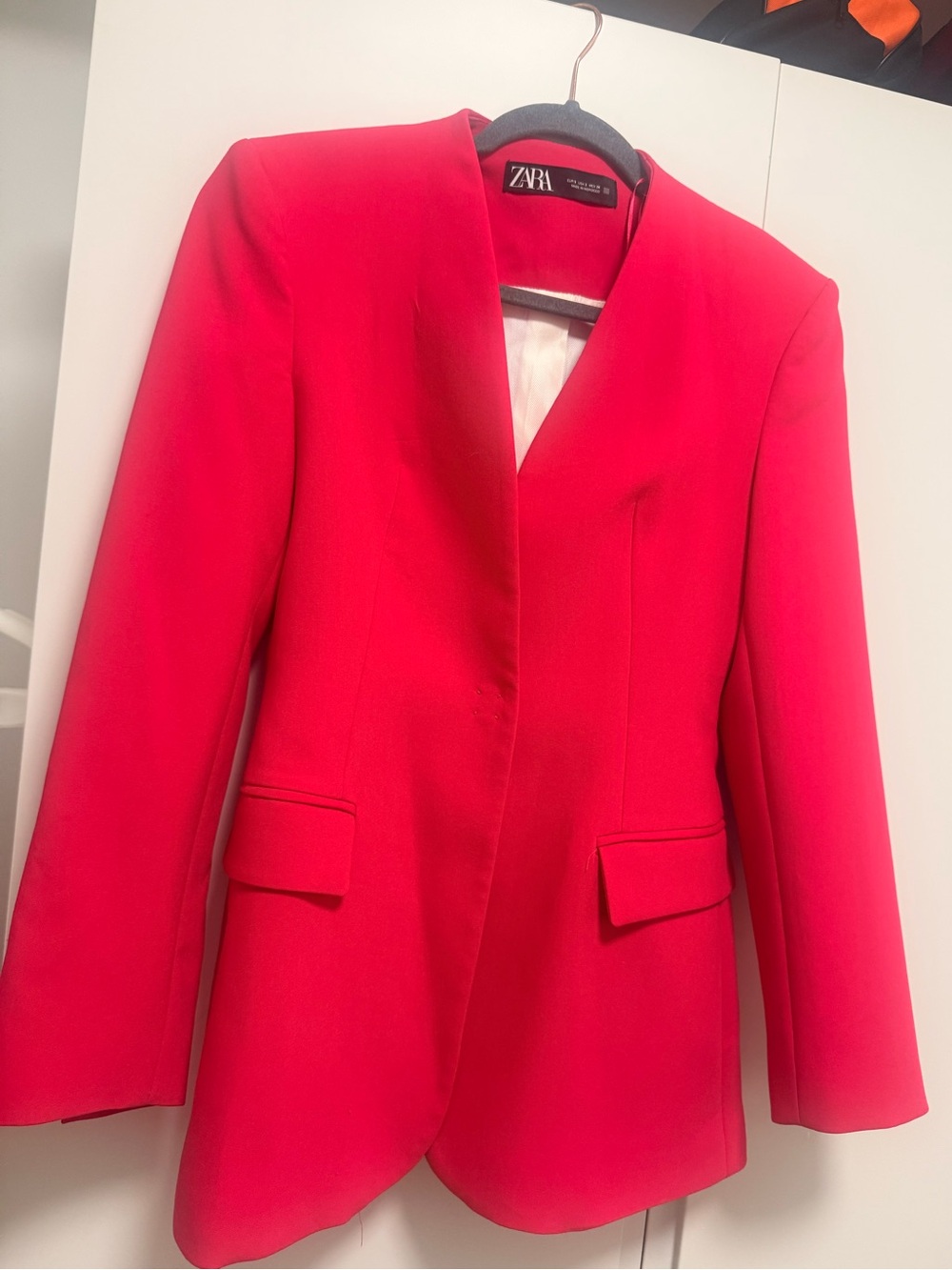 Zara Hot Pink Structured Blazer | Size Small | Collarless Tailored Career Jacket